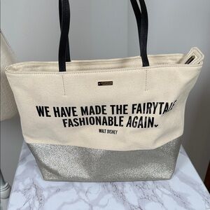 Kate Spade DISNEY PARKS Black and Silver Tote Bag with Walt Disney quote
